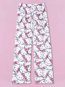 SANRIO Flannel Cartoon Pajamas, Thickened Fleece, Autumn/Winter Anime Print Women's Pants, Couple Lounge Pants, Casual Homewear, Suitable For Family Relaxation, Sleep Or Rest, Holiday Gift, Birthday Gift, Back To School Gift, New Year Gift - White - View 10