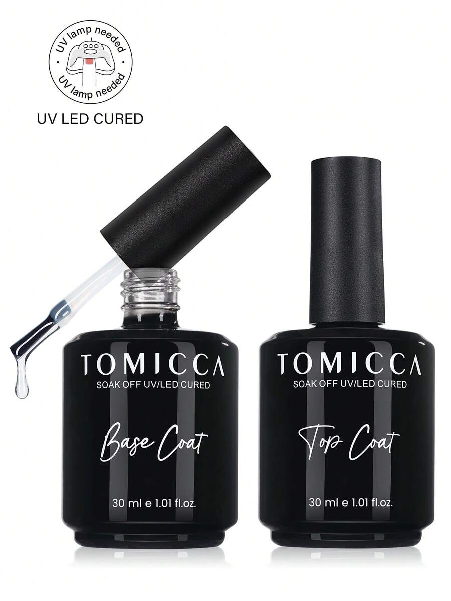 TOMICCA 2件組 30ml 透明底膠與封層膠套組,需UV/LED燈照固,持久凝膠美甲套組,適合居家DIY美甲沙龍或作為女性禮物 - 無色 - 查看 1