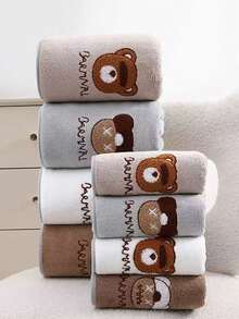 1 Set Skin-Friendly Soft Absorbent Towel, 35*75cm Hand Towel & 70*140cm Bath Towel, Unisex - Camel-colored Bear Head - View 5