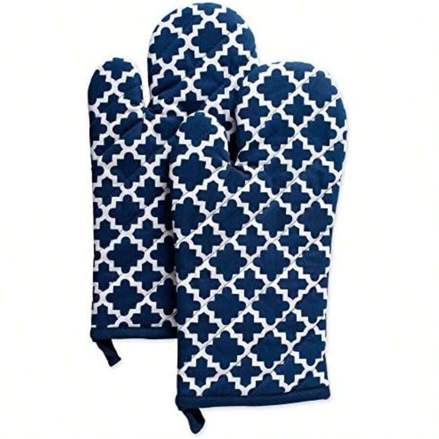 DII Cotton Lattice Dish Towels with Loop, 18 X 28" Set of 2, Fast Dry Kitchen Tea Towels for Everyday Cooking and Baking-(Nautical Azul Oven Mitts) - Multicolor - Ver 1