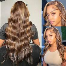 NARNI 36 Inch Honey Blonde Ombre Lace Front Wig Human Hair 250 Density Highlight Body Wave Lace Front Wigs Human Hair Pre Plucked Glueless Wig 13x4 HD Lace Frontal Wig For Women 4/27 Colored Human Hair Wig Brazilian Human Hair Wig With Baby Hair - 強調 - 查看 3
