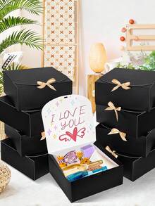 10 piezas Cajas de regalo negras con tapas y cintas, cajas de embalaje cuadradas con cinta, adecuadas para cajas de invitación de damas de honor, cajas de regalo de boda, cajas de regalo de cumpleaños, cajas de baby shower, regalos del Día de San Valentín, etc. - Negro - Ver 5