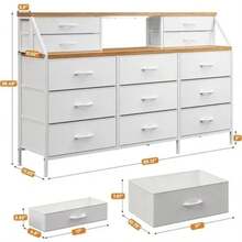 Vanity Tocador,Comodas y Cajoneras,Comodas para Recamara con Estación, Muebles para Recamara con 13 Cajones,Cómoda de Tela,Organizador de Almacenamiento de Cómoda Ancha 140 x 28 x 90cm - Blanco - Ver 2