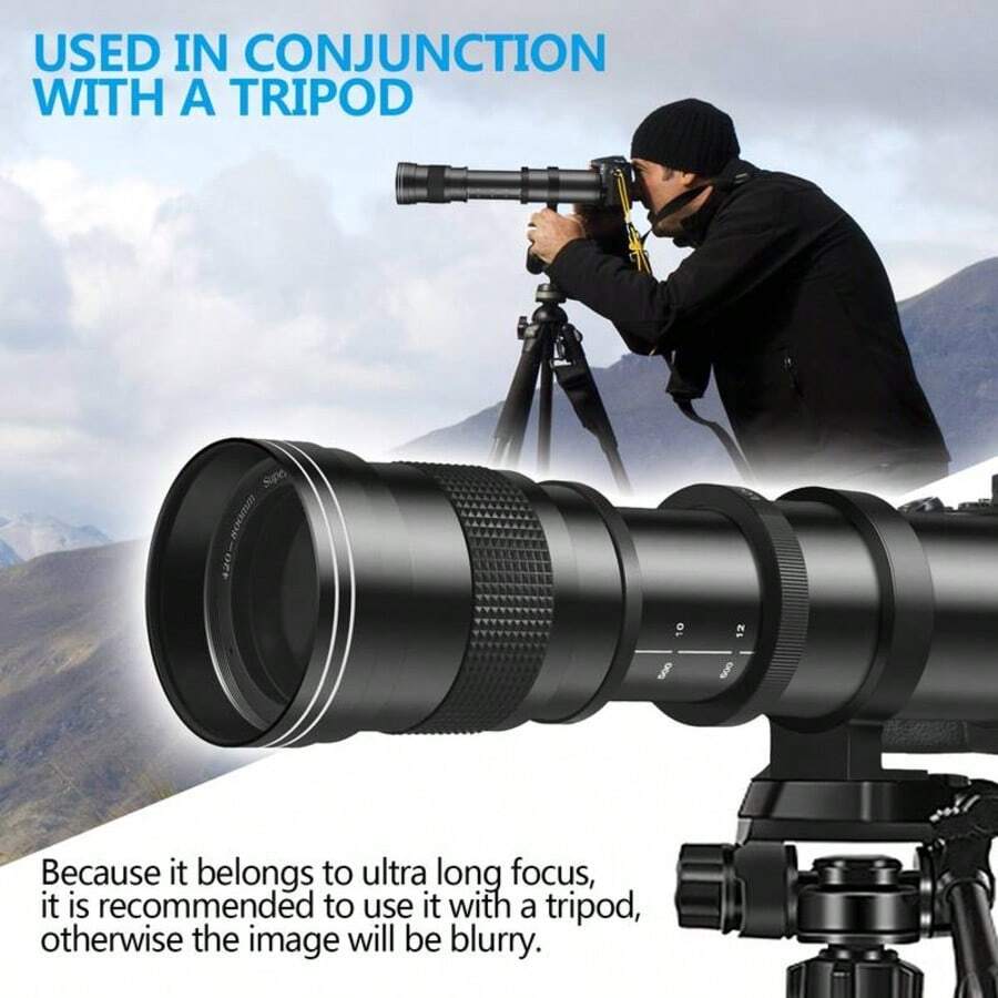 420-800mm F/8.3-16 Telephoto Lens (Manual Zoom), Compatible With Canon, Nikon DSLR Cameras, T-Mount, Can Be Used With Other Adapter Rings To Fit Various Camera Models