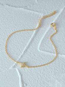 1Pc Fashion S925 Sterling Silver Eight-Pointed Star Cubic Zirconia Bracelet Fine Jewelry Suitable For Women's Daily Wear, Nightclub Party, Gathering - Gold - View 5