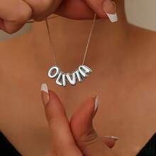 1pc Customized Personalized Letter Bubble Necklace, Stainless Steel Gold/Silver Chain, Unisex Customized Name Jewelry, Christmas Gift For Friends, Couples, Family - Bubble Letter Design - View 7
