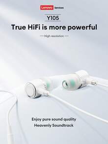 Lenovo Y105 Wired In-Ear Headphones With Silicone Earbuds, HiFi Sound Quality For Music, Gaming, And E-Sports, Noise Cancelling, High-Definition Microphone, Comfortable Fit For Sports, Compatible With Huawei, Apple, PC And Smartphones - Silver - View 5
