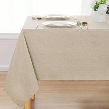 DWCN Faux Linen Tablecloth Rectangle - Beige Tablecloths Fabric Waterproof Spill-Proof Wrinkle And Stain Resistant Decorative Farmhouse Table Cover For Kitchen Dining Party, 54 X 54 Inch,54inchx54inch(Square),Beige - Beige - View 3