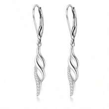 1件套奢华925银镶嵌立方氧化锆羽毛吊坠耳环套装，优雅女士节日、派对、婚礼佩戴之选 - 銀色 - 查看 6