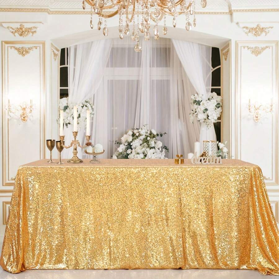 Mantel con lentejuelas doradas brillantes - Con múltiples tamaños, para decoración del hogar, decoración de bodas, manteles rectangulares/circulares, perfecto para el Ramadán, Año Nuevo, San Valentín, Pascua, Día de la Madre, fiestas de cumpleaños