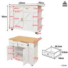 Isla de cocina moderna, mueble de cocina, aparador, carrito de comedor con vetas de madera, mueble buffet, mesa de comedor multifuncional con espacio de almacenamiento, carrito de comedor con armarios extensibles, color blanco - Blanco - Ver 6