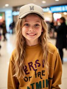 1 Pc Kids Letter A-Z Khaki Baseball Cap For Fashion Boys Girls Team Sport Visors Snapback Caps Adjustable Strap Back To School - Khaki - View 3