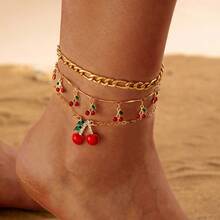European And American-Border Red Rice Bead Multi-Layer Foot Jewelry With Rhinestones Cherry Anklet Three-Piece Set Decoration - 15680 - Xem 3