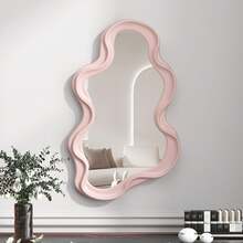 Irregular Wall Mirror,With Hook Asymmetrical Border Bathroom Mirror 16 * 10.2in,Creative Modern Decorative Vanity Mirror For Bedroom Living Room Entryway(08,Pink - 粉色 - 查看 1