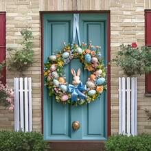 1 件装复活节彩蛋花环门帘横幅，100% 涤纶面料，多用途室内/室外家居装饰，客厅和前门装饰，庭院和花园入口节日装饰，无需用电