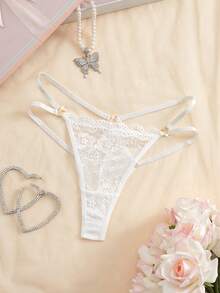1件装女士纯色蕾丝性感丁字裤 - 白色 - 查看 1