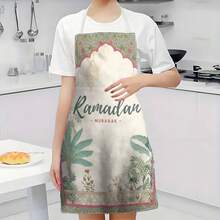 1件斋月图案印花围裙，斋月祝福，斋月礼物，斋月装饰，100%涤纶，无袖，颈带设计，适合烹饪、烘焙和招待客人，非常适合居家、餐厅、派对、户外烧烤等场合。| 色彩鲜艳的围裙 | 涤纶围裙 | 印花围裙 - 彩色 - 查看 7