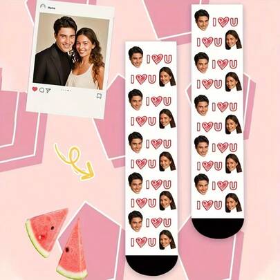 1 par de calcetines personalizados con rostro de pareja, calcetines personalizados con foto, calcetines personalizados a color con foto, calcetines personalizados divertidos con foto, calcetines divertidos para papá y mamá, calcetines personalizados con foto de rostro, calcetines personalizados con foto de rostro sonriente, 1 par de calcetines personalizados con foto de rostro hasta la pantorrilla, calcetines de pareja personalizados con chico guapo y chica bonita, calcetines personalizados divertidos de pareja hasta la pantorrilla, adecuados como regalo de San Valentín, cumpleaños y otras ocasiones, regalo de Navidad