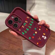 Adornos navideños: adornos para árboles, hombres de jengibre, estrellas y muñecos de nieve. Esta elegante funda es compatible con los modelos  16, 15, 14 Pro Max, 13, 12, 11, XR y XS Plus. Fabricada en silicona TPU, ofrece protección contra golpes y caídas, además de una sensación superior. Es un regalo ideal para familiares, amigos y seres queridos, y una opción perfecta para Navidad. - Burdeos - Ver 2