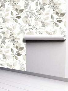 OUTANA 1卷优雅水彩叶子图案自粘墙纸，可移除墙贴，精致浅色背景壁画家居装饰，17.7英寸 x 6.5英尺，装饰性即时粘贴墙板，墙纸，春季装饰，为您的家增添活力，Rama装饰贴纸，生日和毕业礼物 - 白色 - 查看 7