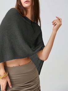 Women Sheer Knit Crochet Poncho Top Mesh Off Shoulder Shrug Summer Asymmetrical Shawl See Through Bolero Cover Up Tops - Black - View 3