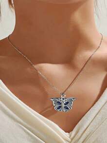 Personalized Customized Love Butterfly Necklace For Women, Can Be Opened With Diamond Inlaid Butterfly Heart Pendant, Accessory Sweater Chain, Personalized Carved Name Text Blue Zirconia Butterfly Pendant Necklace, Valentine's Day, Birthday Gift, Unique Gift For Girlfriends, Mothers, Friends - Multicolor - View 4