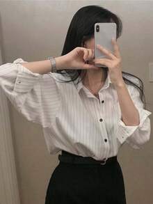 Slimming Patchwork Casual Shirt For Women, New Casual Elegant Batwing Blouse Top Spring White - White - View 5