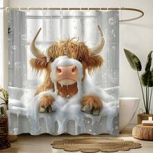 1/4 件套，可爱高地牛浴室套装 - 轻质面料，不透明，浴垫和马桶座套 - 可爱的农场动物设计。 - 彩色 - 查看 5