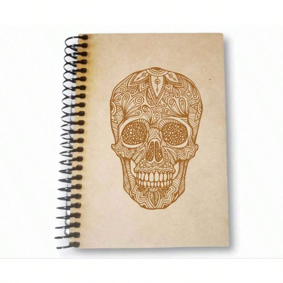 Libreta Personalizada con calavera Pasta Dura madera MDF Cuaderno libros diario - inicial - Ver 1