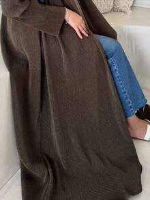 1 Piece Fashion Simple One Size Multicolor Moon Embroidery Women Solid Color Middle Eastern Clothing Long Skirt Fashionable Elegant Cardigan Cuff Embroidery Dress Robe Abaya Suitable For Daily Festival - Brown - View 4