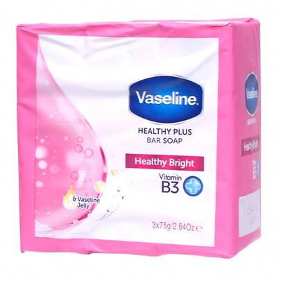  Healthy Bright jabón en pastilla 3x75 g con vitamina B3 y Vaseline Jelly, pack de limpieza, hidratación e iluminación intensa para rostro y cuerpo