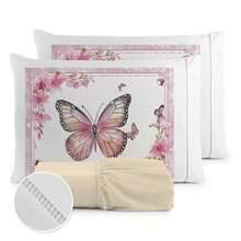 400 Thread Count Sheet Set With Hemstitch Edges, 3 Pieces, For Single, Double, Queen, And King Beds - BUTTERFLIES - ROSES - View 3