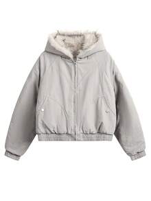 洗水短款美式休闲街头夹棉大衣，可拆卸衣领，男女通用解构风格街头服饰