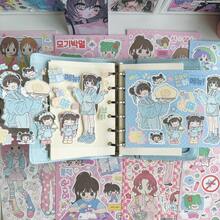 INS风卡通女孩贴纸，女孩贴纸，INS创意备忘录贴纸，DIY手账贴纸，可爱装饰贴纸 - 适用于剪贴簿、手账、美甲、水瓶装饰 - 装饰贴纸系列，可爱贴纸，手账装饰，个性设计，缤纷图案，剪贴簿用品，持久耐用，手工工艺品