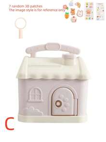 1pc DIY Cute Mini House Piggy Bank, DIY Stickers (Random 3D Sticker Style), Storage Jar, Party Favor, Saving Box, Gift For Men & Women, Birthday, One-Way Lock