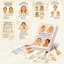 24张面部瑜伽迷你卡片 - 图解面部瑜伽卡片，每日5分钟提亮肤色练习，包含肌肉图解，针对下颌线、眼部、脸颊和颈部的专项练习，以及进度追踪器 - 彩色 - 查看 2