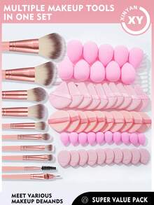 60PCS Makeup Tools Set Including:10PCS Makeup Brush Set+10PCS Makeup Sponges+10PCS Mini Makeup Sponges+10PCS Air Cushion Powder Puff+10PCS Triangle Powder Puffs+10PCS Mini Air Cushion Powder Puffs - Pink - View 12