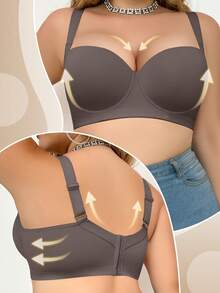 MIMILEMON Mocha Brown Seamless Plus Size Women's Bra, Smooth Minimalist Wide Strap Comfortable Lift And Support Bra - Mocha Brown - View 5