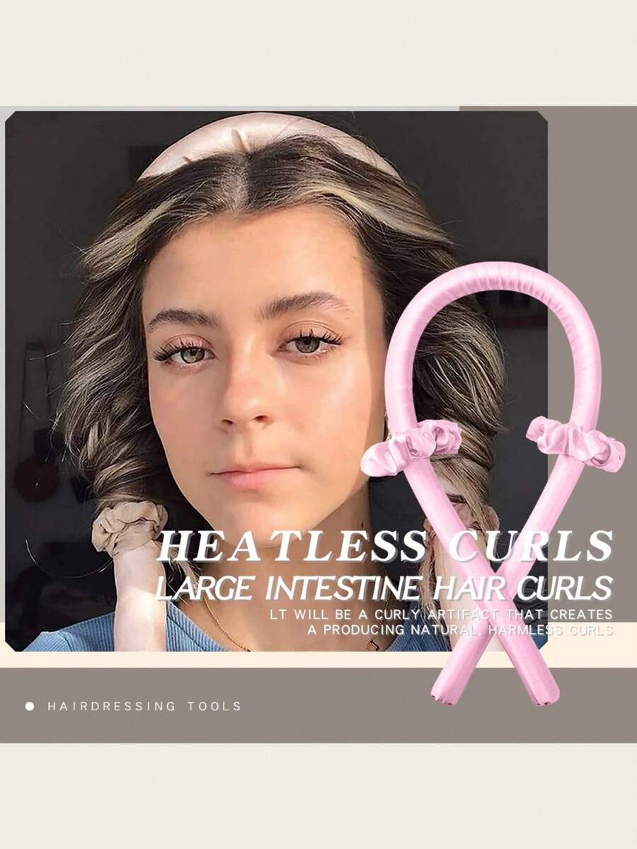 3pcs Non-Heat Curling Rods, Hair Bands Set, Suitable For Overnight Curly Hairstyle, Includes Hair Clips And Headband, Suitable For Women Long Hair, Fluffy Curling Rods Styling Tool, Soft Sponge Hair Band, Sleep Curling Rods Set, Pink Accessories, Gift For Women And Girls - Multicolor - View 1