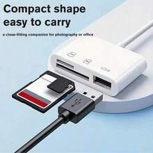 1个二合一存储卡读卡器，T型SD/TF/USB相机追踪读卡器适配器，兼容 17/16/15、S25/S24/523/522/521、iPad、笔记本电脑系列 - 白色 - 查看 3