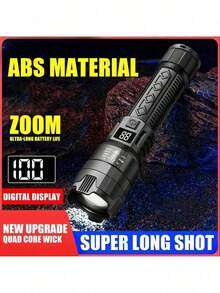 1 pieza Linterna LED súper brillante de alta potencia, recargable por USB, linterna táctica con pantalla LCD del nivel de batería, resistente al agua, con batería incorporada, para patrulla al aire libre, accesorios de camping de emergencia - Negro - Ver 4