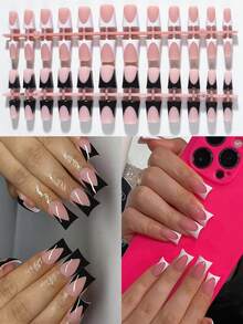240片（10种混合色）DIY亮面法式美甲贴纸，鸭嘴黑白法式美甲贴纸，完美贴合亚克力指甲，易于佩戴，适合女性和女孩日常工作、舞会等场合。美甲用品 - 彩色 - 查看 9