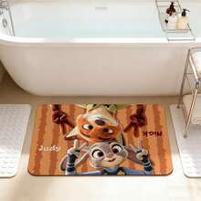 迪士尼疯狂动物城防滑浴室垫，印有可爱的卡通人物尼克和朱迪，速干吸水硅胶软垫，防滑硅胶材质，易于清洁，适用于浴室和玄关，疯狂动物城主题家居装饰，也适用于客厅、卧室、瑜伽室、浴室、户外地毯、门垫，夏季必备家居装饰品 - 彩色 - 查看 5
