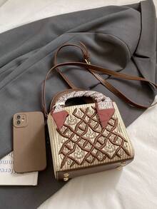 1 Peça Bolsa Bordada Feminina com Decoração de Lenço Colorido na Moda, Bolsa Transversal Clássica Adequada para Ir ao Trabalho, Compras e Presente