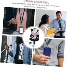 Porta Credencial Porttil Clip Retrctil Para Credencial De Empleado Tamao Compacto Con Clip De Cocodrilo Abs Metlico Diseo De Vaca Para Uso Mdico y Oficina - negro + 6X3.5X2.5CM - Ver 9