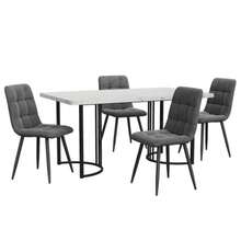 Dining Set (5-Piece), Dining Table With 4 Chairs, Modern Kitchen Table Set, 140*80cm Kitchen Table With Black Metal Legs, MDF Tabletop In White, Dark Grey Velvet Dining Chairs - Grey - View 2