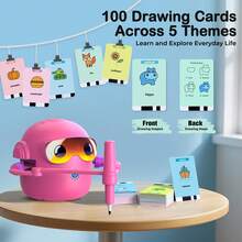 Drawing Robot For Kids Montessori Painting Toys For 3 4 5 6 7 8 Year Old, Voice Interactive Educational Drawing Machine With 100 Cards,16 Colorful Pens & Music-Gift For Boys Girls - Pink - View 9