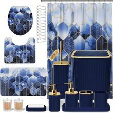 XLHOMO Bathroom Set -  Bathroom Set With Shower Curtain And Rugs, Bathroom Accessory Set, Navy Blue Bathroom Sets, Trash Can &Amp; Soap Dispenser - MàuG - Xem 1