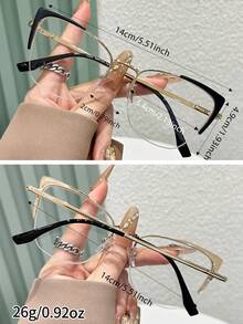 1 par de gafas de mujer con montura de metal de ojos de gato en bloques de color, patas personalizadas con resorte, con un estilo retro y elegante de bordes finos y transparentes - Multicolor - Ver 5