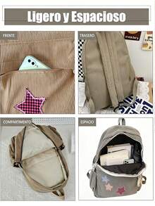 [Savoyetee]1 pieza Mochila de estilo clásico básico de unicolor para volver a la escuela, con compartimento para laptop, correas ajustables y múltiples bolsillos espaciosos, bolsa de estudiante ligera de alta capacidad, ideal para uso diario, salidas, viajes, escuela y vuelta al cole, disponible en caqui color perfectos para adolescentes/estudiantes/graduados - Caqui - Ver 3